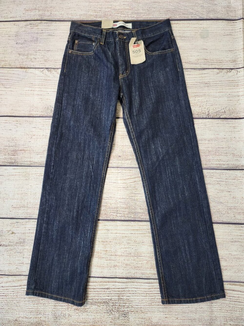 Levi's Boy's Junior 505 Straight Leg Denim Jeans Size 14 Regular 27x27 Dark Wash
